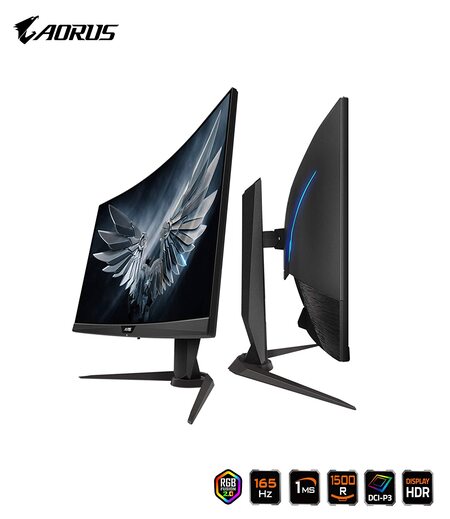 Gigabyte AORUS CV27F 27" 165Hz 1080P 1500R FreeSync Gaming Monitor, Exclusive Built-in ANC, 1920x1080 Display, 1 ms Response Time, HDR, 90% DCI-P3, 1x Display Port 1.2, 2X HDMI 2.0, 2X USB 3.0