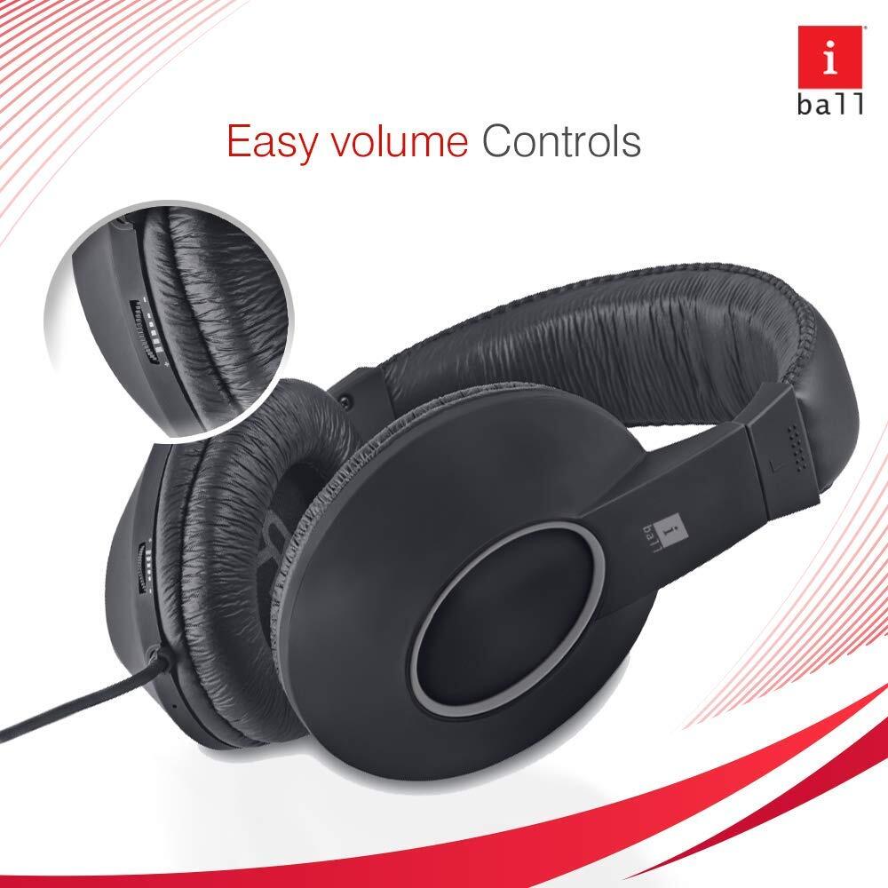 iBall EarWear Rock, Pitch Perfect Sound, Over-Ear Wired Headphones with Mic, Black & Grey