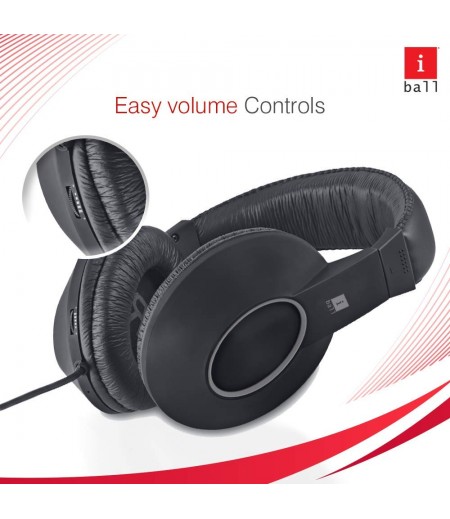 iBall EarWear Rock, Pitch Perfect Sound, Over-Ear Wired Headphones with Mic, Black & Grey