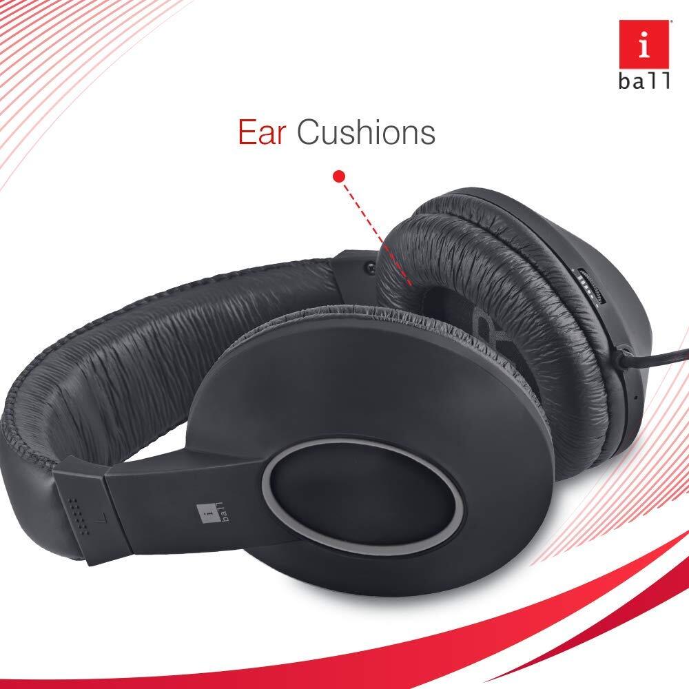 iBall EarWear Rock, Pitch Perfect Sound, Over-Ear Wired Headphones with Mic, Black & Grey