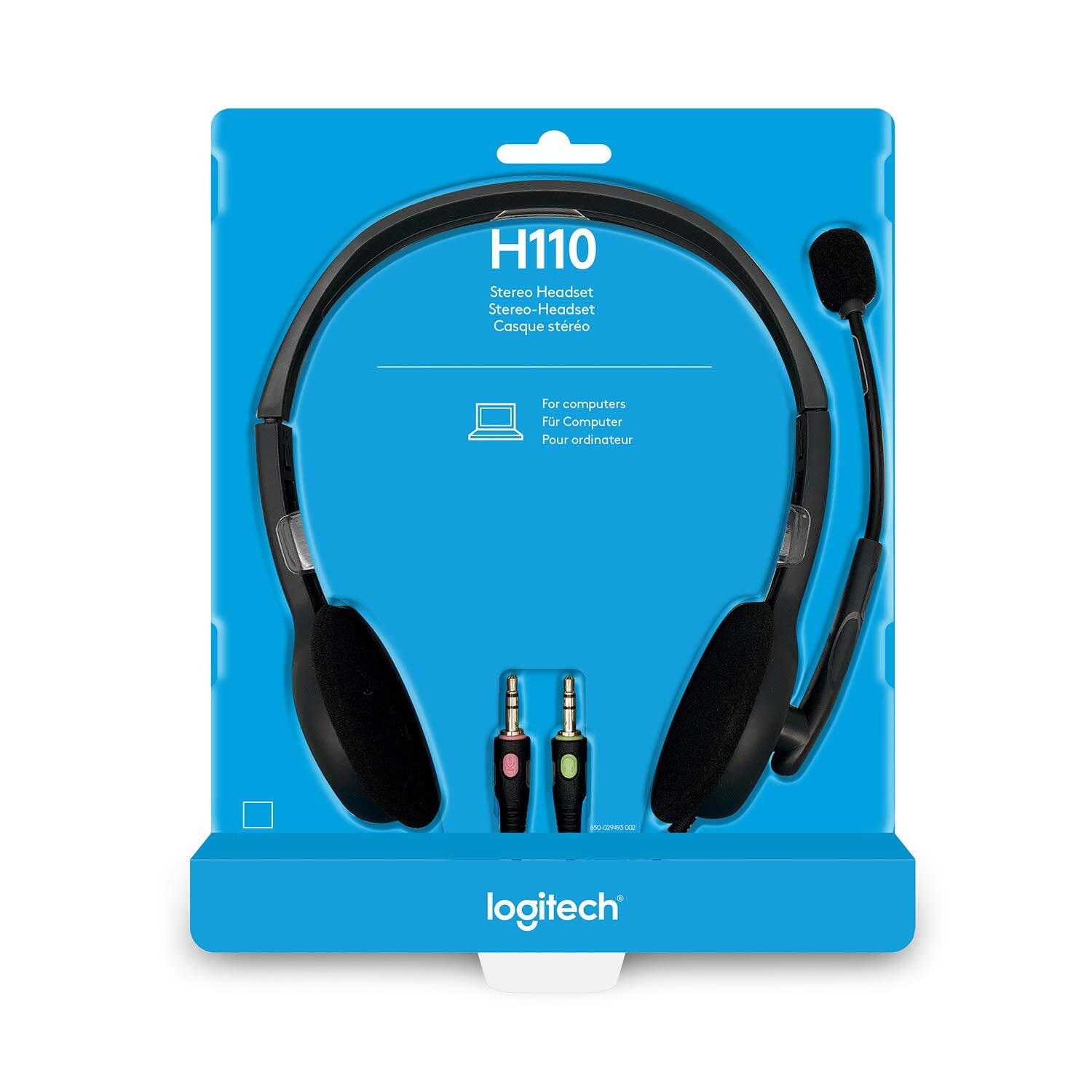 Logitech H110 Wired headset, 3.5-mm Dual Audio Jack, PC/Mac/Laptop- Grey