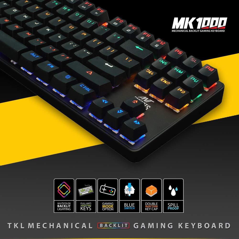 Ant Esports MK1000 Multicolour LED Backlit Wired TKL Mechanical Gaming Keyboard with Blue Switches (Black)