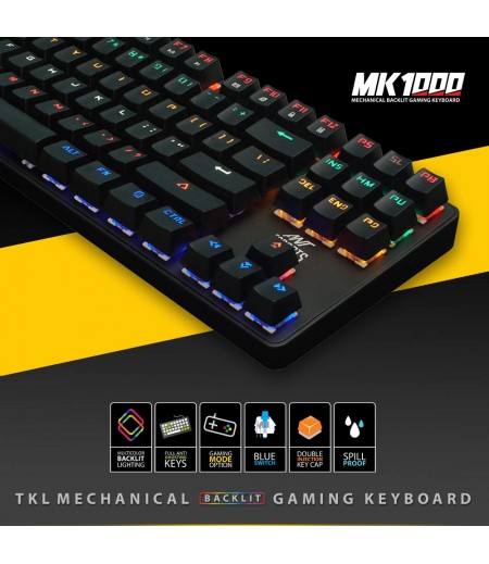 Ant Esports MK1000 Multicolour LED Backlit Wired TKL Mechanical Gaming Keyboard with Blue Switches (Black)