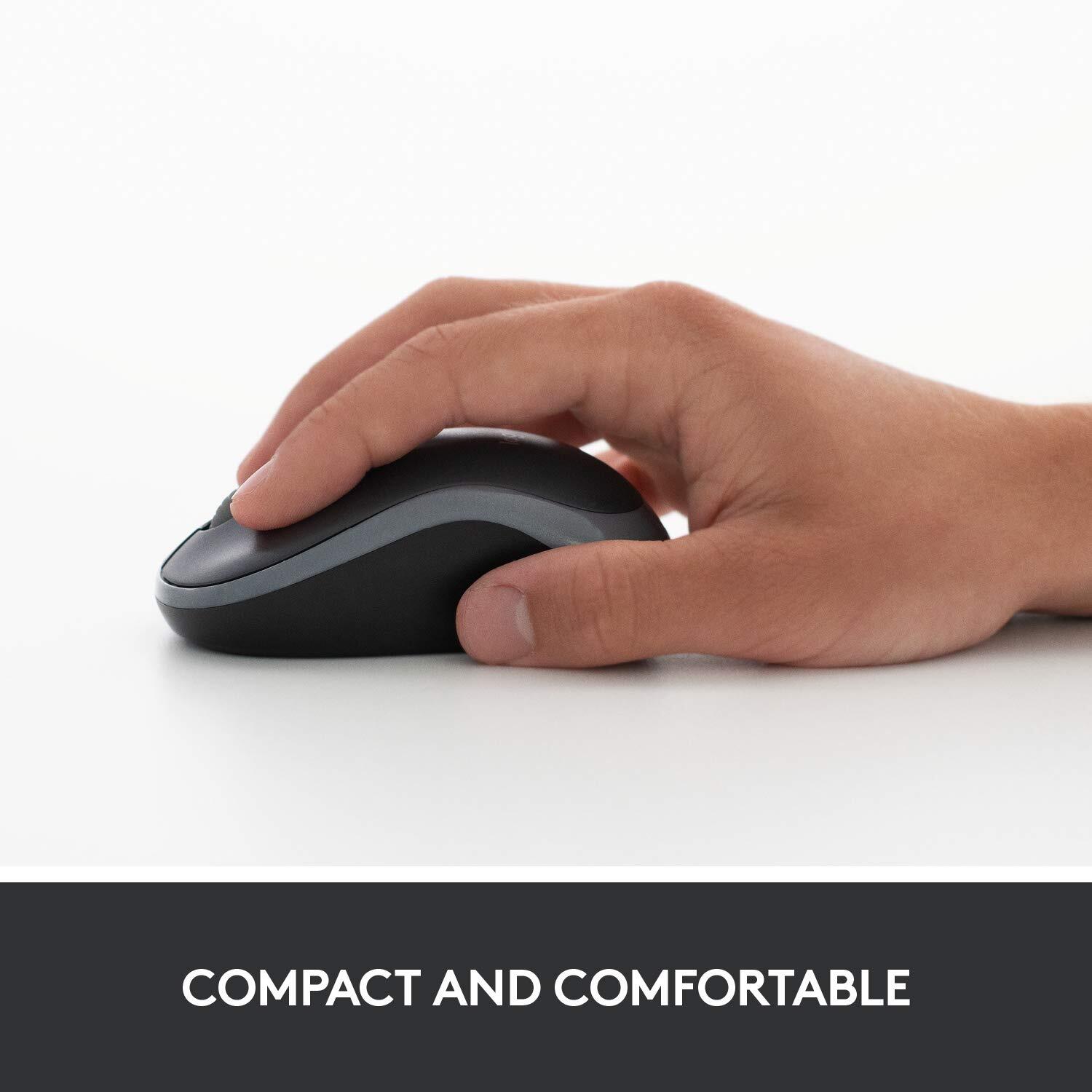 Logitech M185 Wireless Mouse USB for PC Windows, Mac and Linux, Grey with Ambidextrous Design-Black