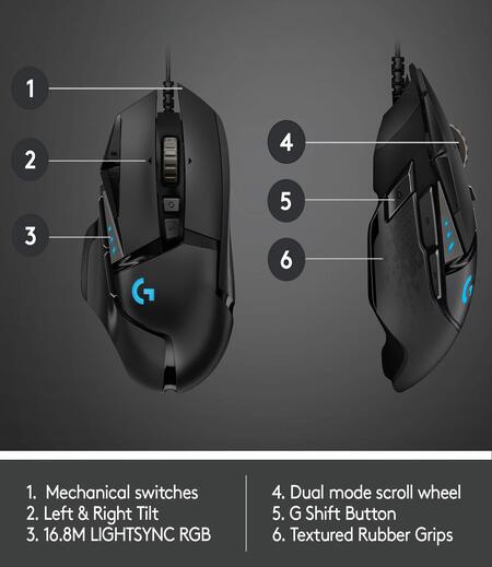 Logitech G502 Hero High Performance Wired Gaming Mouse, Hero 16K Sensor, 16,000 DPI, RGB, Adjustable Weights, 11 Programmable Buttons, On-Board Memory, PC/Mac - Black