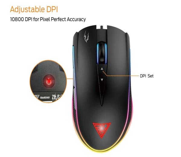 GAMDIAS Optical Gaming Mouse with Double RGB Streaming Light, Hera Software Supported, 8 Programmable Keys, Adjustable 1200 up to 10800 DPI, Weight Tunning System and Gaming Mouse Mat (Zeus M2)