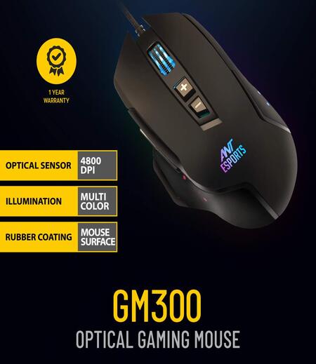 Ant Esports GM300 RGB Gaming Mouse with Optical Sensor 1000 Hz Polling Rate 4800 Dpi for FPS and MOBA Games - Black (GM 300)