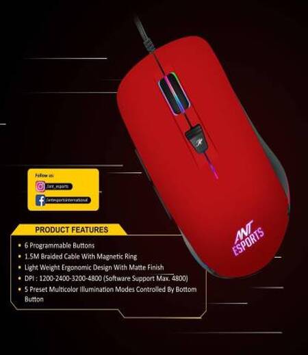 Ant Esports GM100 RGB Gaming  Mouse with Optical Sensor 1000 Hz Wired Optical Gaming Mouse  (USB 3.0, Red)