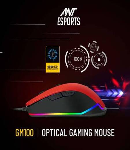 Ant Esports GM100 RGB Gaming  Mouse with Optical Sensor 1000 Hz Wired Optical Gaming Mouse  (USB 3.0, Red)