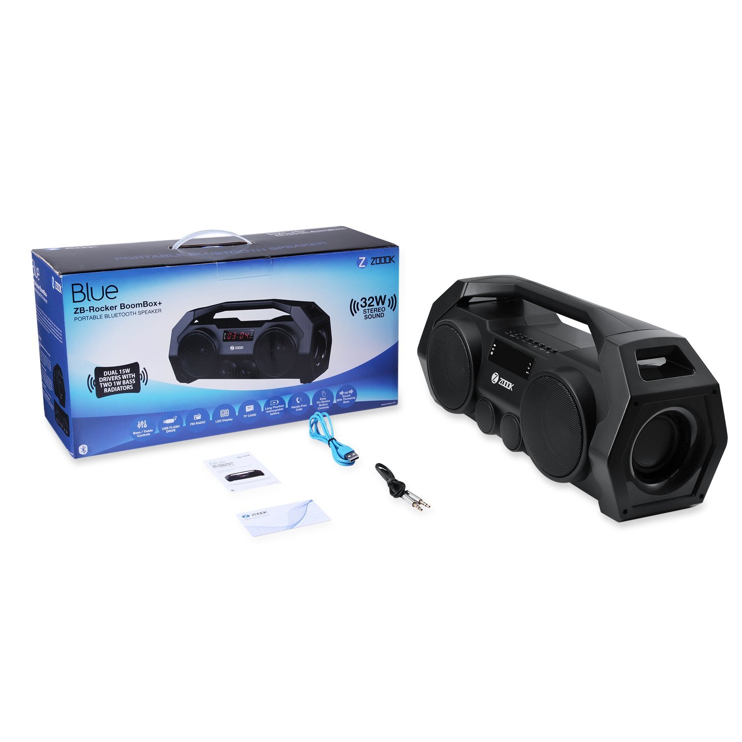 Zoook Rocker Boombox+ 32W Bluetooth Party Speaker with FM/USB/TF/Display/Handsfree Calling (Black)