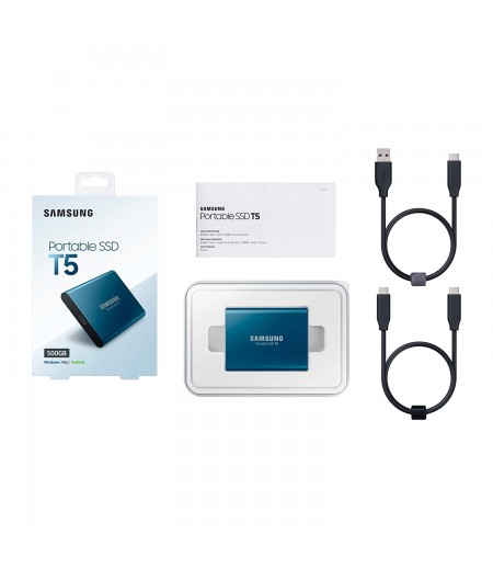 Samsung T5 500GB Up to 540MB/s USB 3.1 Gen 2 (10Gbps, Type-C) External Solid State Drive (Portable SSD) Alluring Blue (MU-PA500B)