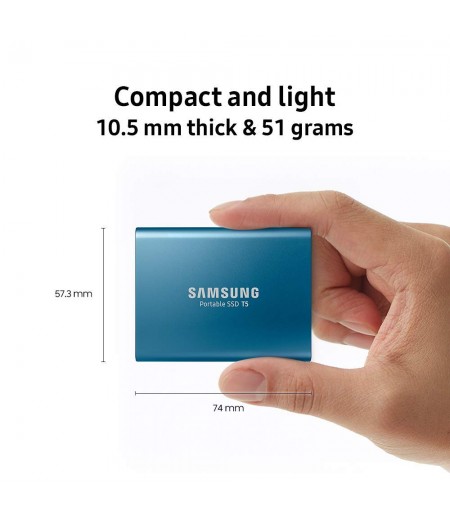 Samsung T5 500GB Up to 540MB/s USB 3.1 Gen 2 (10Gbps, Type-C) External Solid State Drive (Portable SSD) Alluring Blue (MU-PA500B)