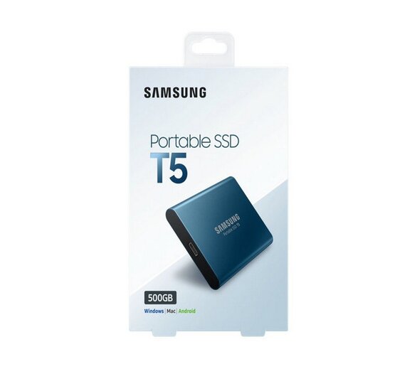 Samsung T5 500GB Up to 540MB/s USB 3.1 Gen 2 (10Gbps, Type-C) External Solid State Drive (Portable SSD) Alluring Blue (MU-PA500B)