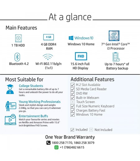 HP 15 Core i3 7th gen 15.6-inch Laptop (4GB/1TB HDD/Windows 10 Home/Natural Silver/2.04 kg), 15-DA0326TU-M000000000121 www.mysocially.com