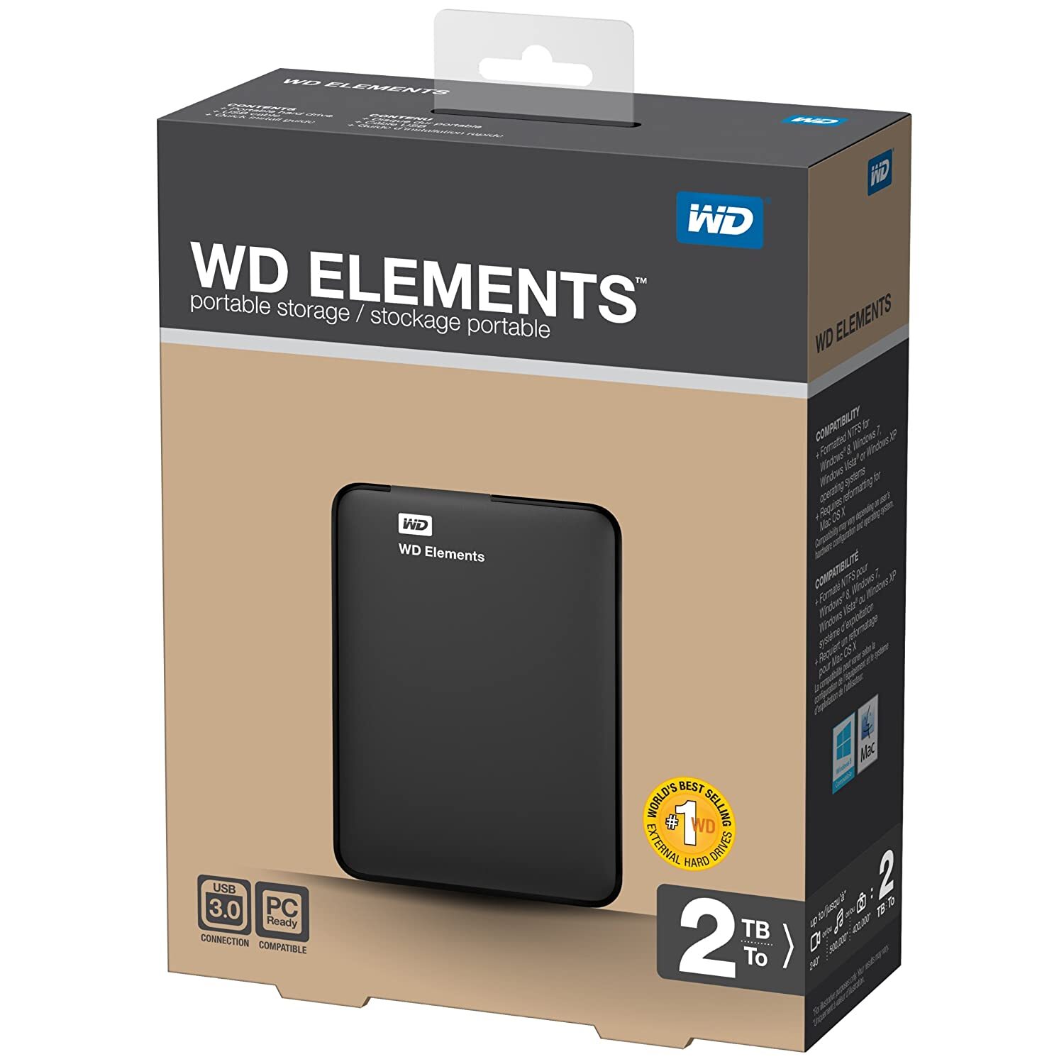 WD Elements 2TB USB 3.0 Portable External Hard Drive (Black)