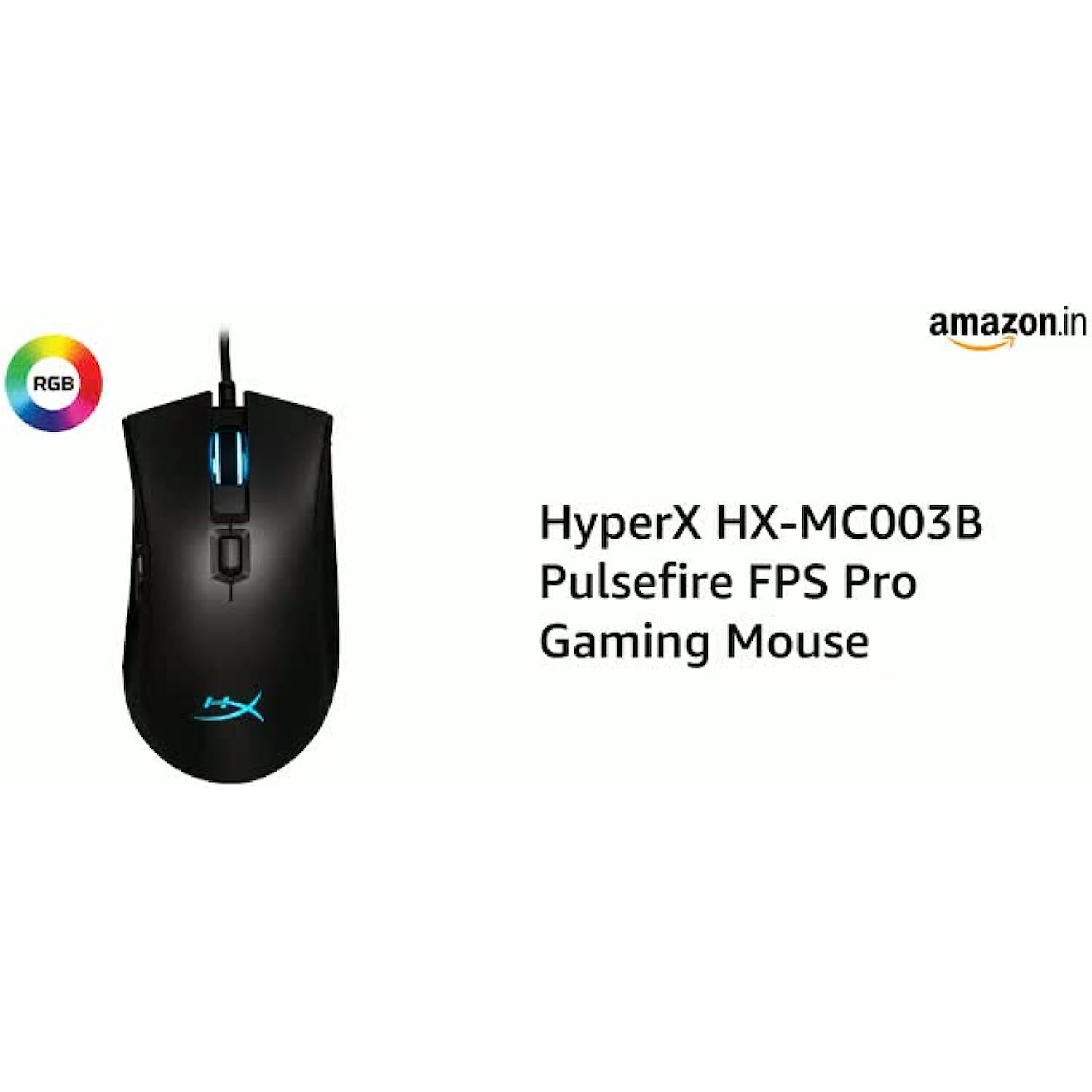 HyperX Pulsefire FPS Pro USB Gaming Mouse, Software Controlled RGB Light Effects & Macro Customization, Pixart 3389 Sensor Up to 16,000 DPI, 6 Programmable Buttons - Black (HX-MC003B)