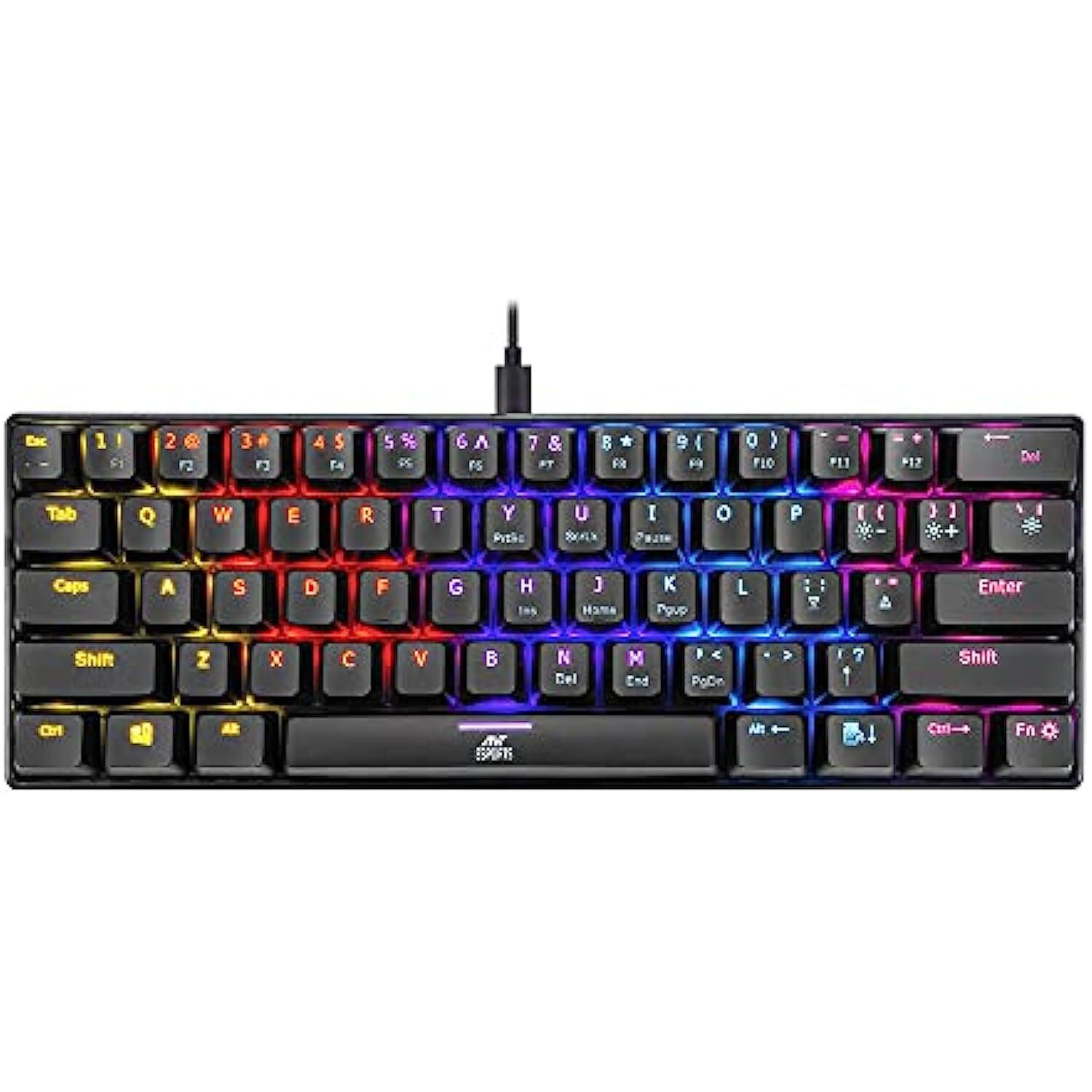 Ant Esports MK1200 Mini Wired Mechanical Gaming Keyboard with RGB Backlit Lighting and 60 Compact Form Factor - Red Switch-M00000001325