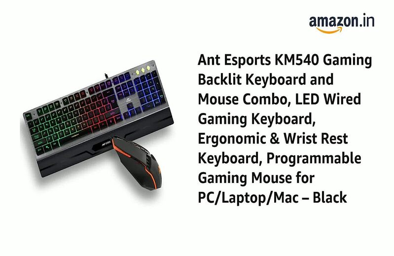 Ant Esports KM540 Gaming Backlit Keyboard and Mouse Combo, LED Wired Gaming Keyboard, Ergonomic & Wrist Rest Keyboard, Programmable Gaming Mouse for PC/Laptop/Mac – Black