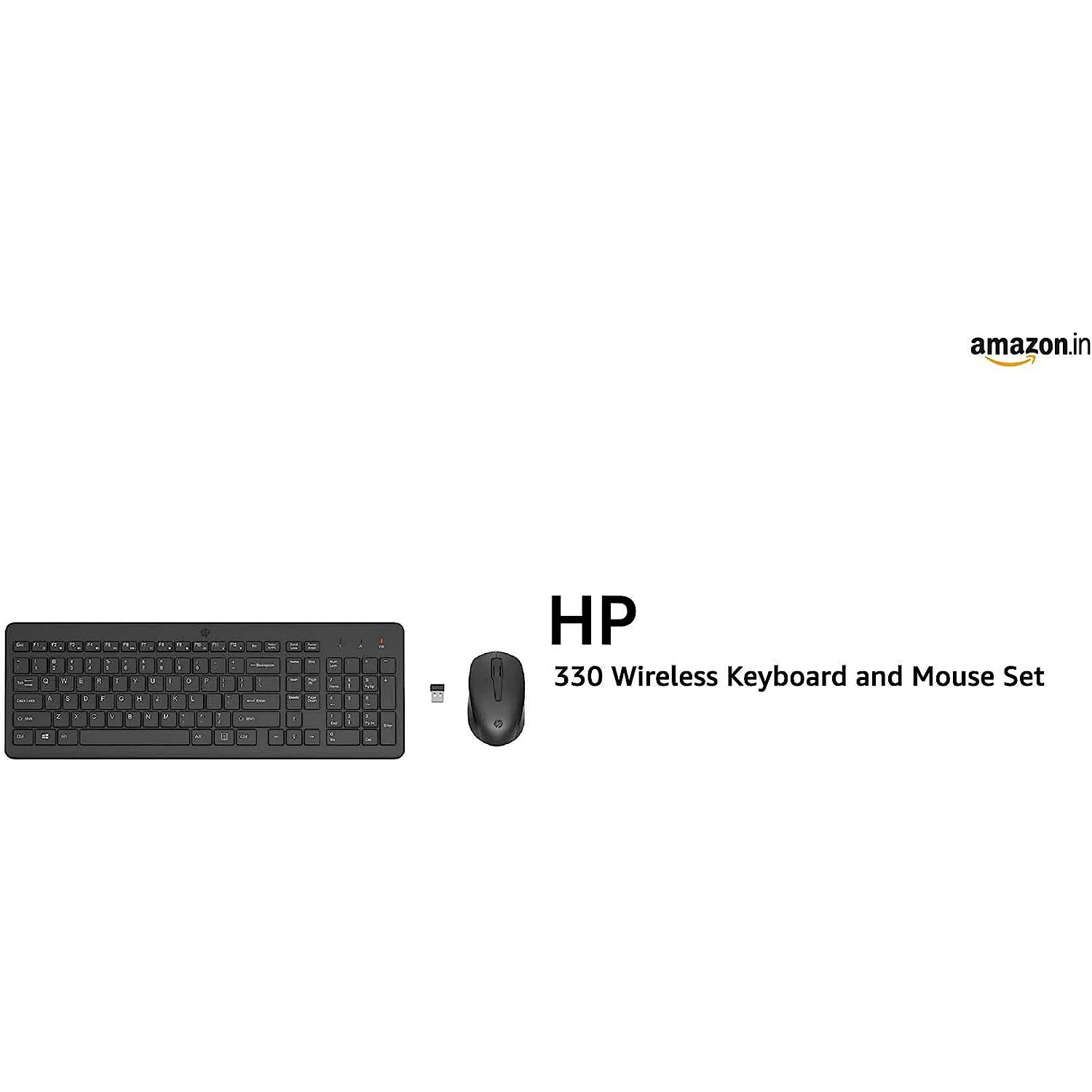 HP 330 Wireless Black Keyboard and Mouse Set with Numeric Keypad, 2.4GHz Wireless Connection and 1600 DPI, USB Receiver, LED Indicators, Black