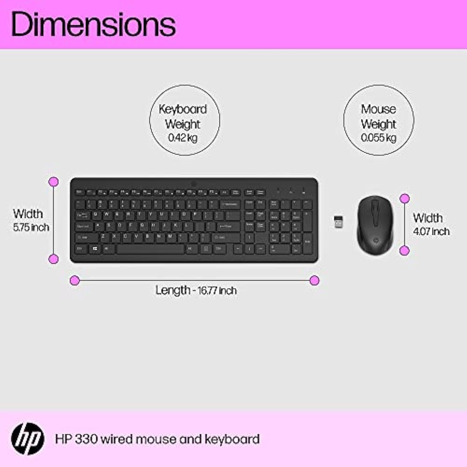 HP 330 Wireless Black Keyboard and Mouse Set with Numeric Keypad, 2.4GHz Wireless Connection and 1600 DPI, USB Receiver, LED Indicators, Black