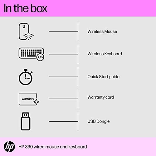 HP 330 Wireless Black Keyboard and Mouse Set with Numeric Keypad, 2.4GHz Wireless Connection and 1600 DPI, USB Receiver, LED Indicators, Black