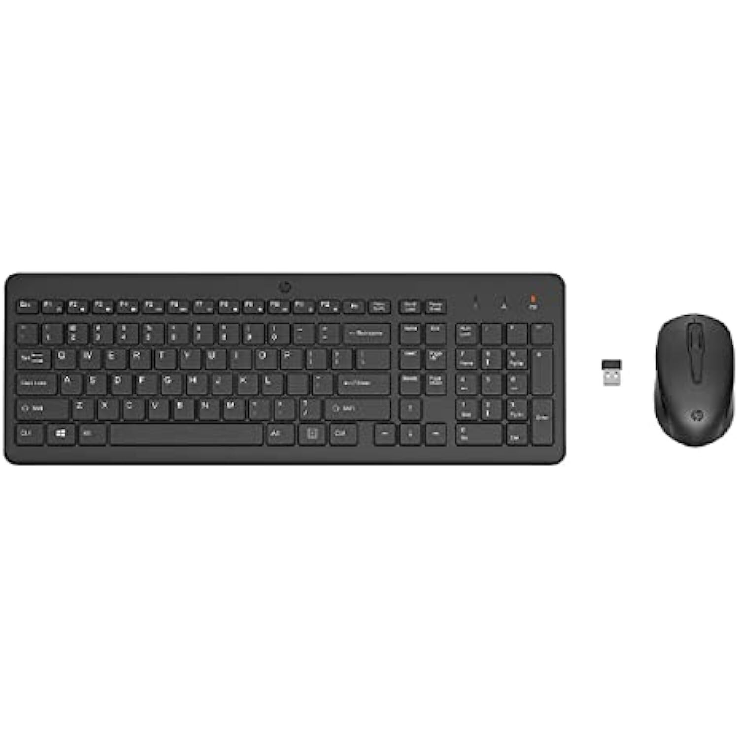 HP 330 Wireless Black Keyboard and Mouse Set with Numeric Keypad, 2.4GHz Wireless Connection and 1600 DPI, USB Receiver, LED Indicators, Black