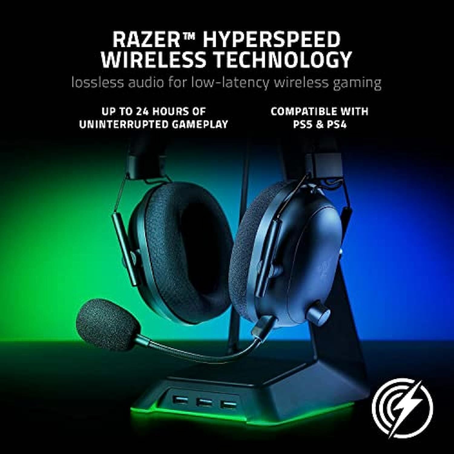 Razer BlackShark V2 Pro Wireless Gaming On Ear Headset - Black | THX 7.1 Spatial Surround Sound - 50mm Drivers - Detachable Mic - for PC, PS5, PS4, Switch - RZ04-03220100-R3M1