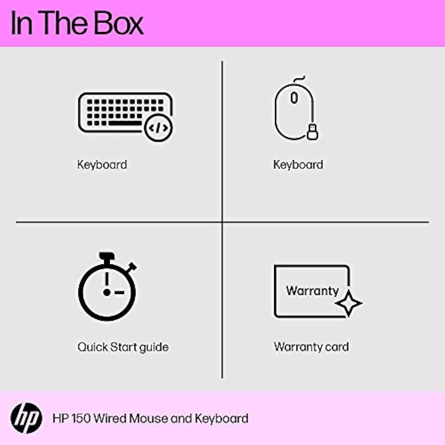 HP 150 Wired Keyboard and Mouse Combo with Instant USB Plug-and-Play Setup, 12 Shortcut Keys, 6° Adjustable Slope Keyboard and 1600 DPI Optical Sensor Mouse (3-Years Warranty, 240J7AA)