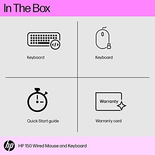 HP 150 Wired Keyboard and Mouse Combo with Instant USB Plug-and-Play Setup, 12 Shortcut Keys, 6° Adjustable Slope Keyboard and 1600 DPI Optical Sensor Mouse (3-Years Warranty, 240J7AA)