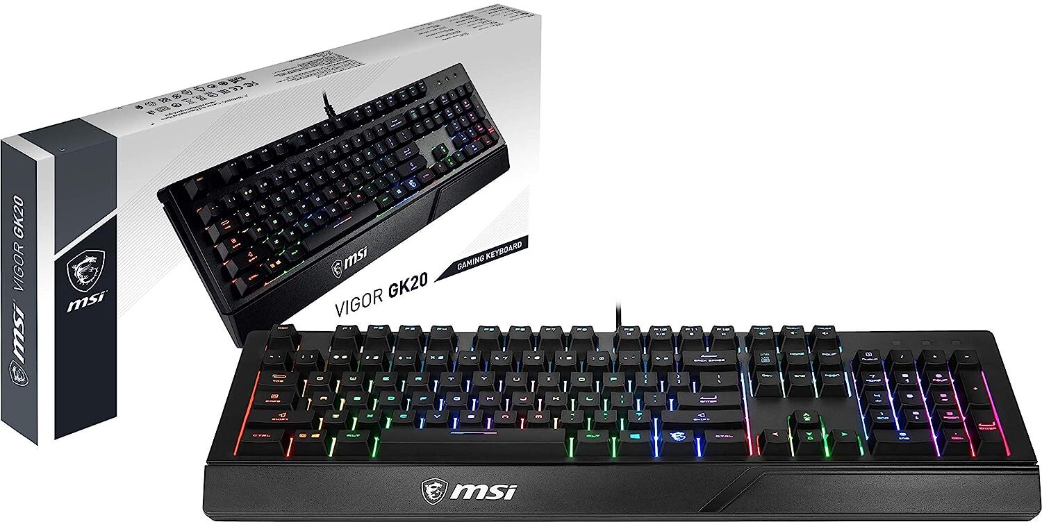 MSI Vigor GK20 US Backlit RGB Wired Dedicated Hotkeys Anti-Ghosting Water Resistant Gaming Keyboard Black