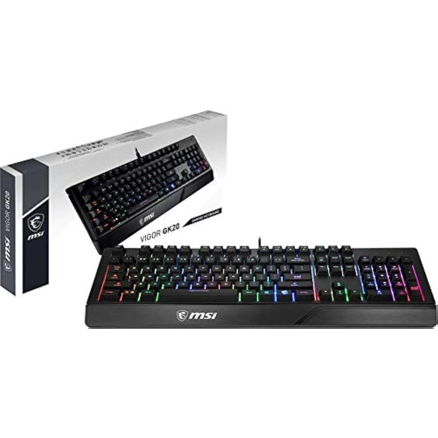 MSI Vigor GK20 US Backlit RGB Wired Dedicated Hotkeys Anti-Ghosting Water Resistant Gaming Keyboard Black