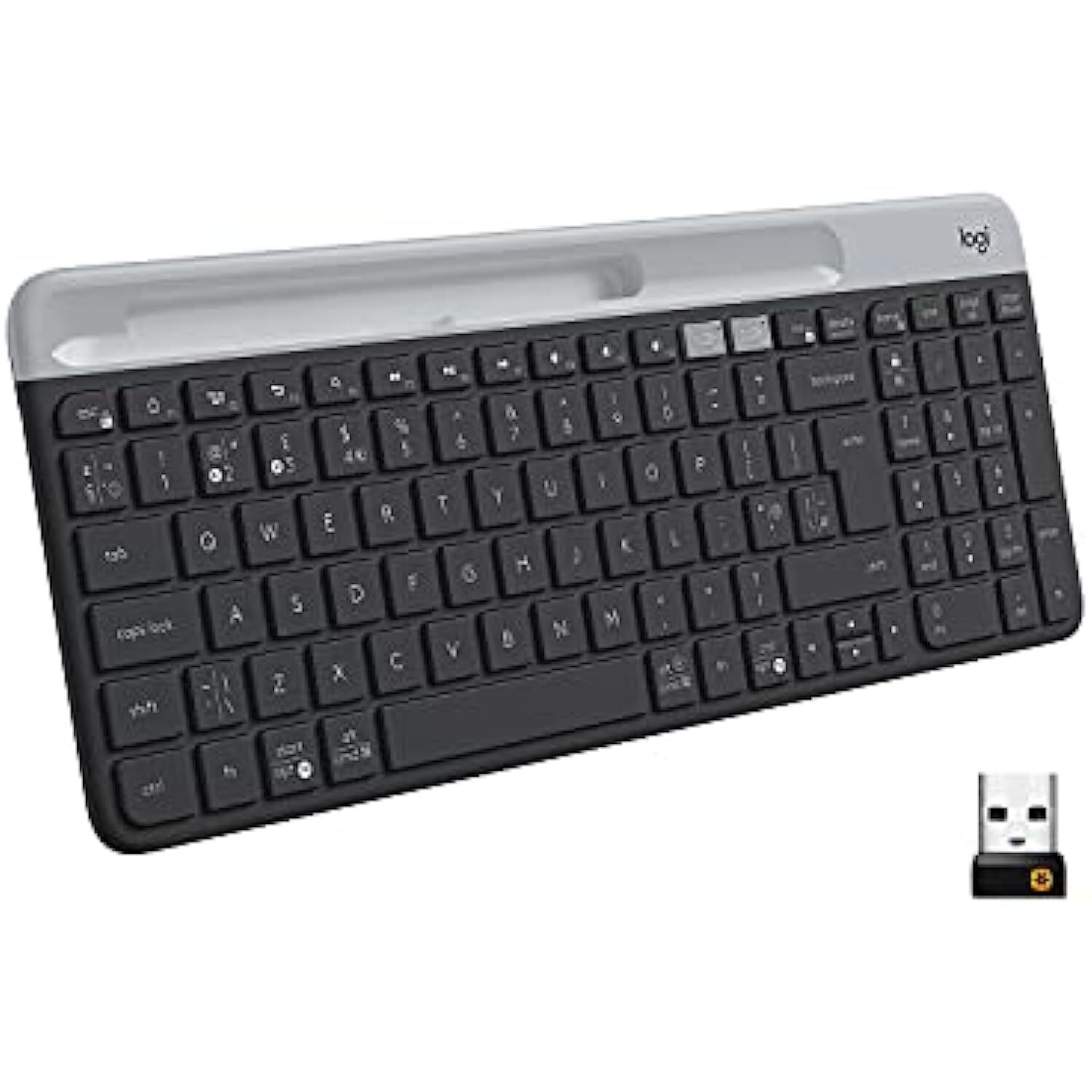 Logitech K580 Slim Multi-Device Wireless Keyboard    Bluetooth/Receiver, Compact, Easy Switch, 24 Month Battery, Win/Mac, Desktop, Tablet, Smartphone, Laptop Compatible - Graphite