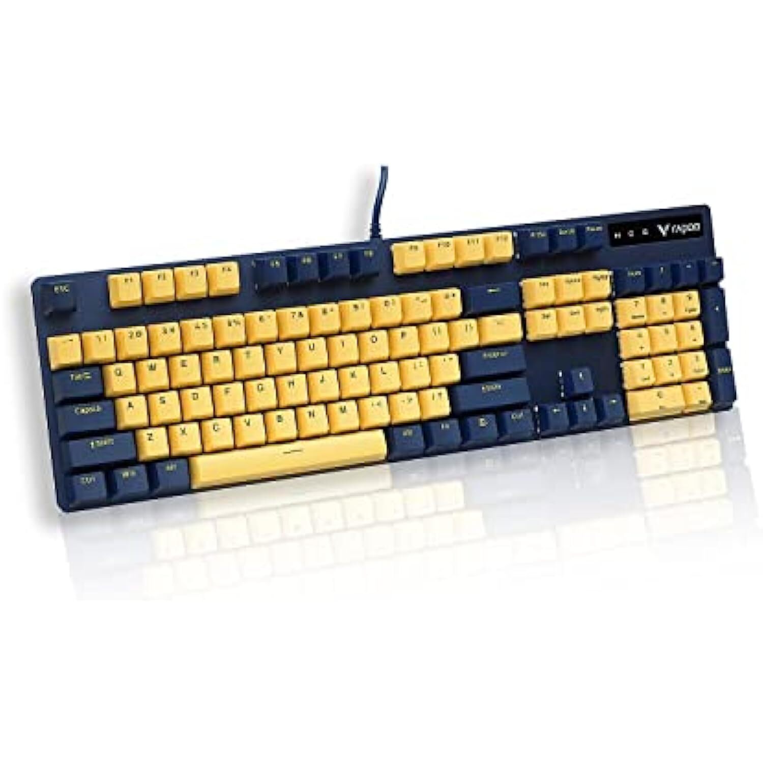 Rapoo V500 Pro Mechanical Gaming Keyboard Yellow & Blue Edition with Blue Switches, Spill-Resistant Design & Aluminium Alloy Surface Cover.