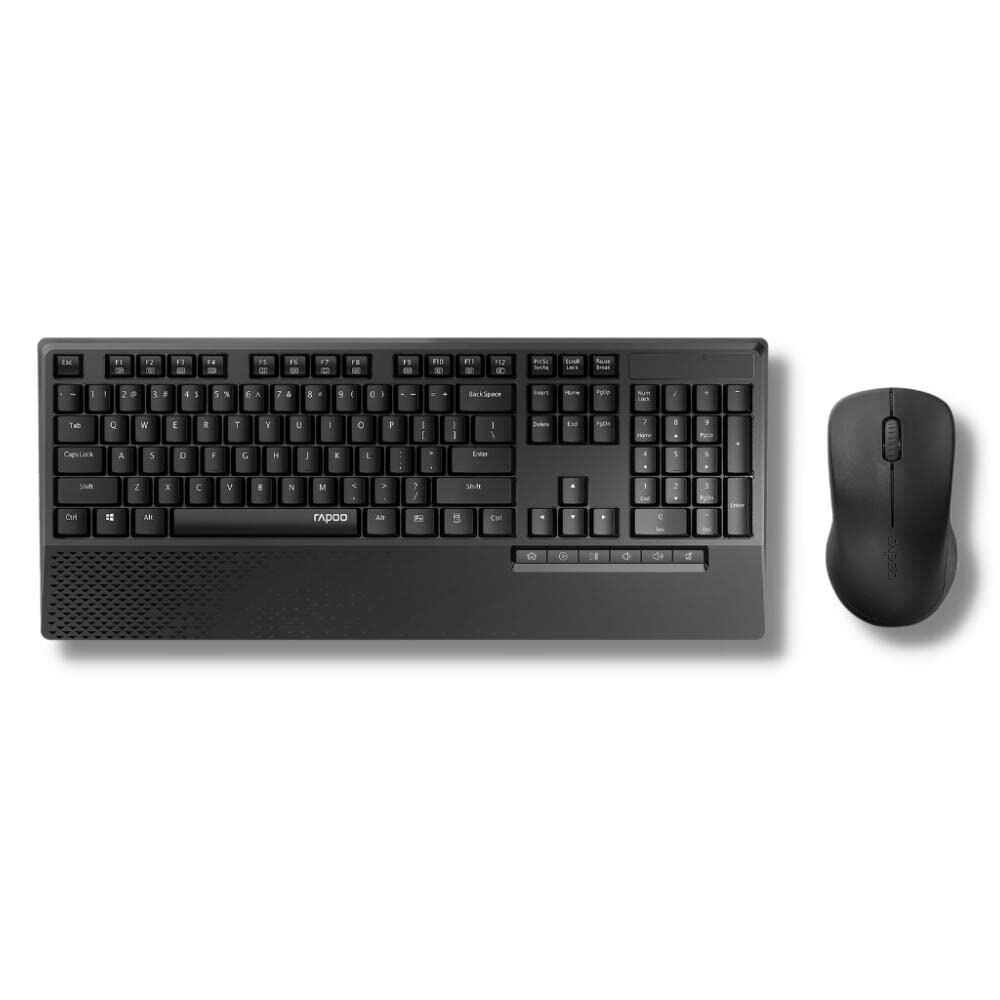 Rapoo X1960 Wireless Optical Mouse & Keyboard Spill Resistance Multimedia Hotkeys 1000DPI Black