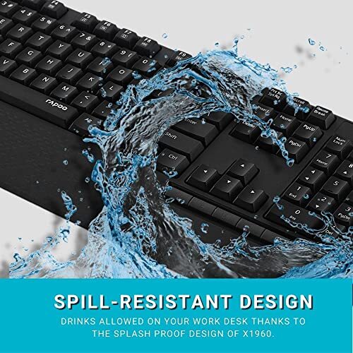 Rapoo X1960 Wireless Optical Mouse & Keyboard Spill Resistance Multimedia Hotkeys 1000DPI Black