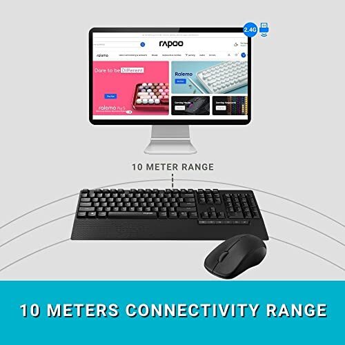 Rapoo X1960 Wireless Optical Mouse & Keyboard Spill Resistance Multimedia Hotkeys 1000DPI Black