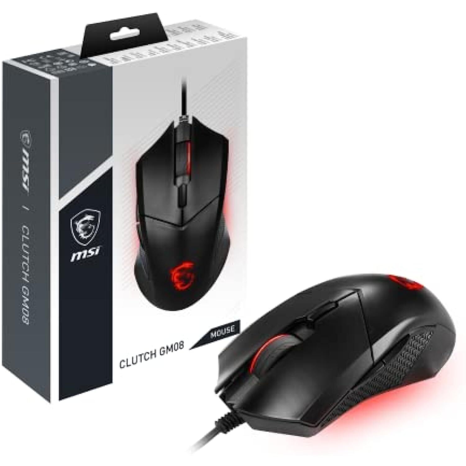 MSI Clutch GM08 Wired Gaming Mouse - PixArt PAW 3519 Optical Sensor, Up to 4200 DPI, Adjustable Weight Systems, Interchangeable DPI Settings, Gaming Switches, for PC and Laptop