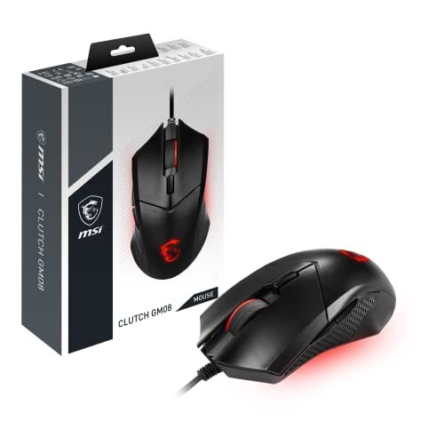 MSI Clutch GM08 Wired Gaming Mouse - PixArt PAW 3519 Optical Sensor, Up to 4200 DPI, Adjustable Weight Systems, Interchangeable DPI Settings, Gaming Switches, for PC and Laptop