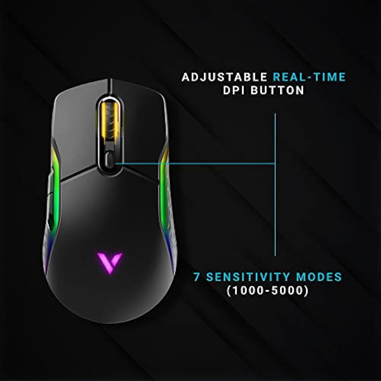 RAPOO VT200 Wired/Wireless Optical Gaming Mouse with Ergonomic Design, 5000 DPI, 7 Programmable Buttons, 1000Hz USB Polling Rate, Onboard Memory, RGB Backlight & Braided Cable.