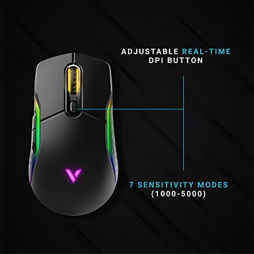 RAPOO VT200 Wired/Wireless Optical Gaming Mouse with Ergonomic Design, 5000 DPI, 7 Programmable Buttons, 1000Hz USB Polling Rate, Onboard Memory, RGB Backlight & Braided Cable.