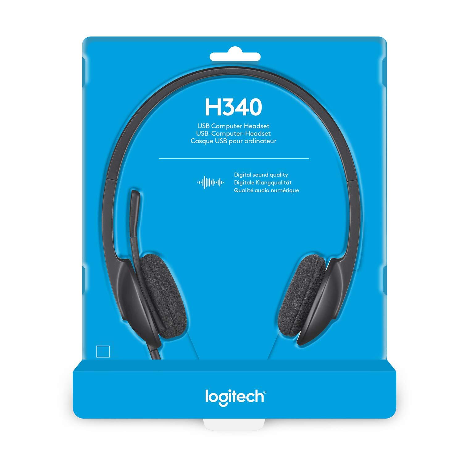 Logitech H340 Stereo Wired Over Ear Headphones With Mic With Noise-Cancelling, Usb, Pc/Mac/Laptop - Black