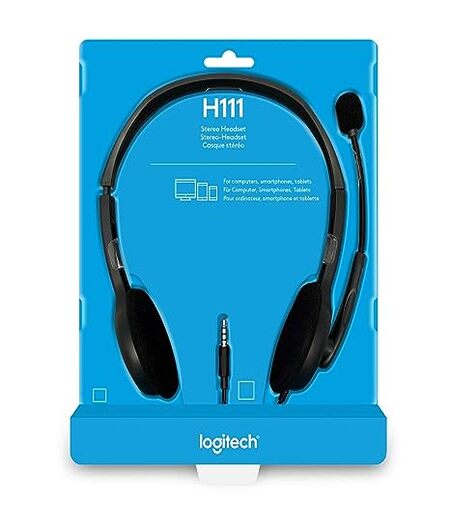 Logitech H111 Wired On Ear Headphones With Mic Black