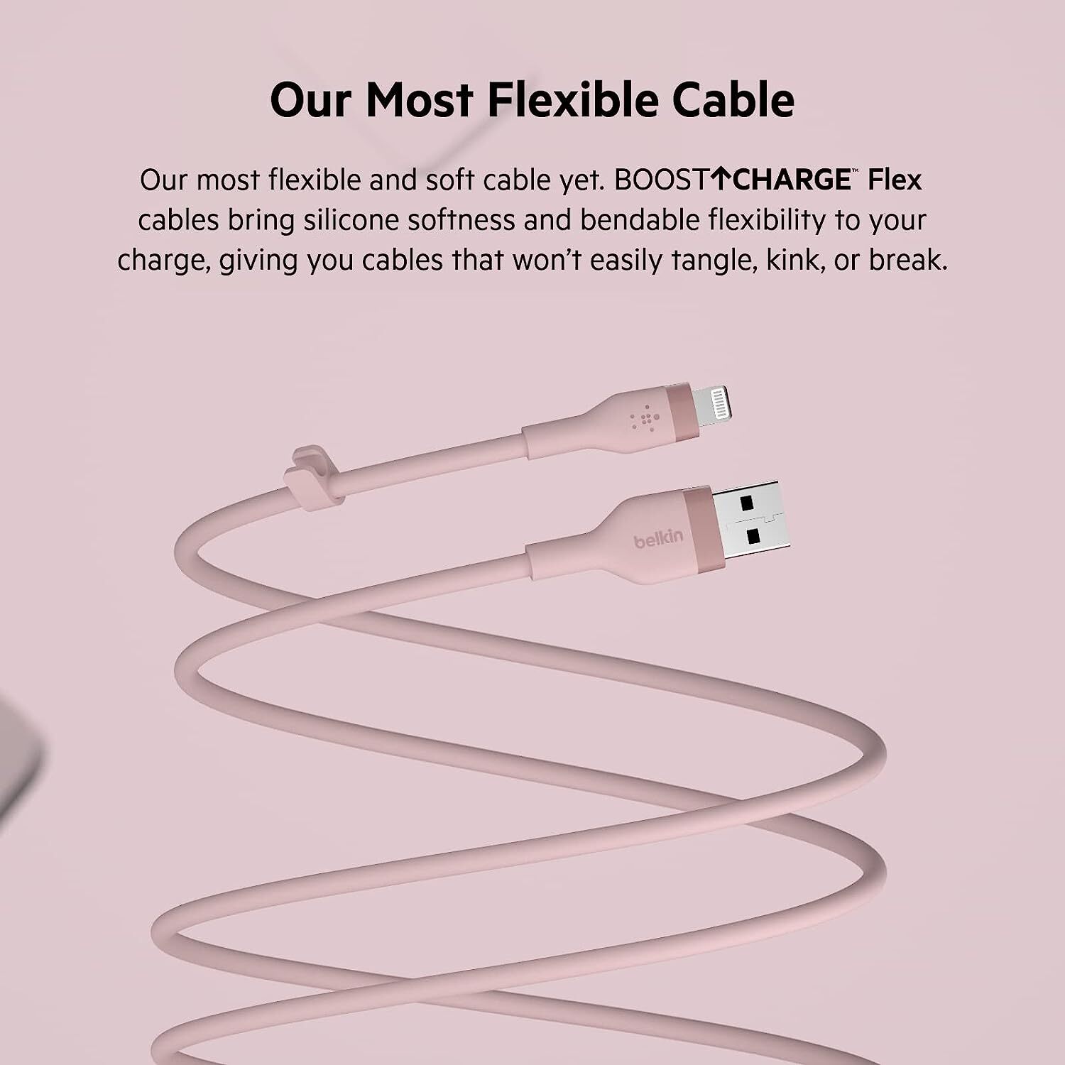 Belkin Apple Certified Lightning to USB Charge and Sync Flexible Silicone Cable for iPhone, iPad, Air Pods, 3.3 feet (1 meters) – Pink