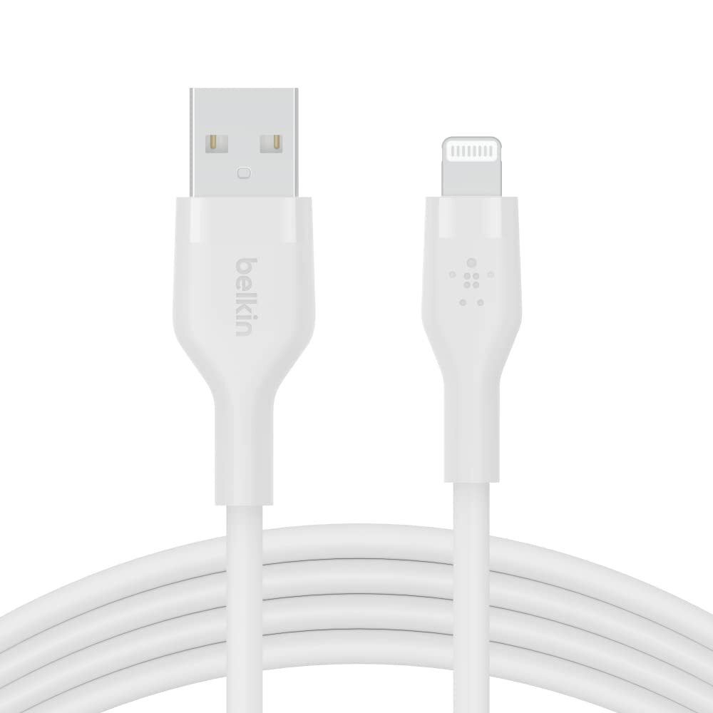 Belkin Apple Certified Lightning to USB Charge and Sync Flexible Silicone Cable for iPhone, iPad, Air Pods, 3.3 feet (1 meters) – White