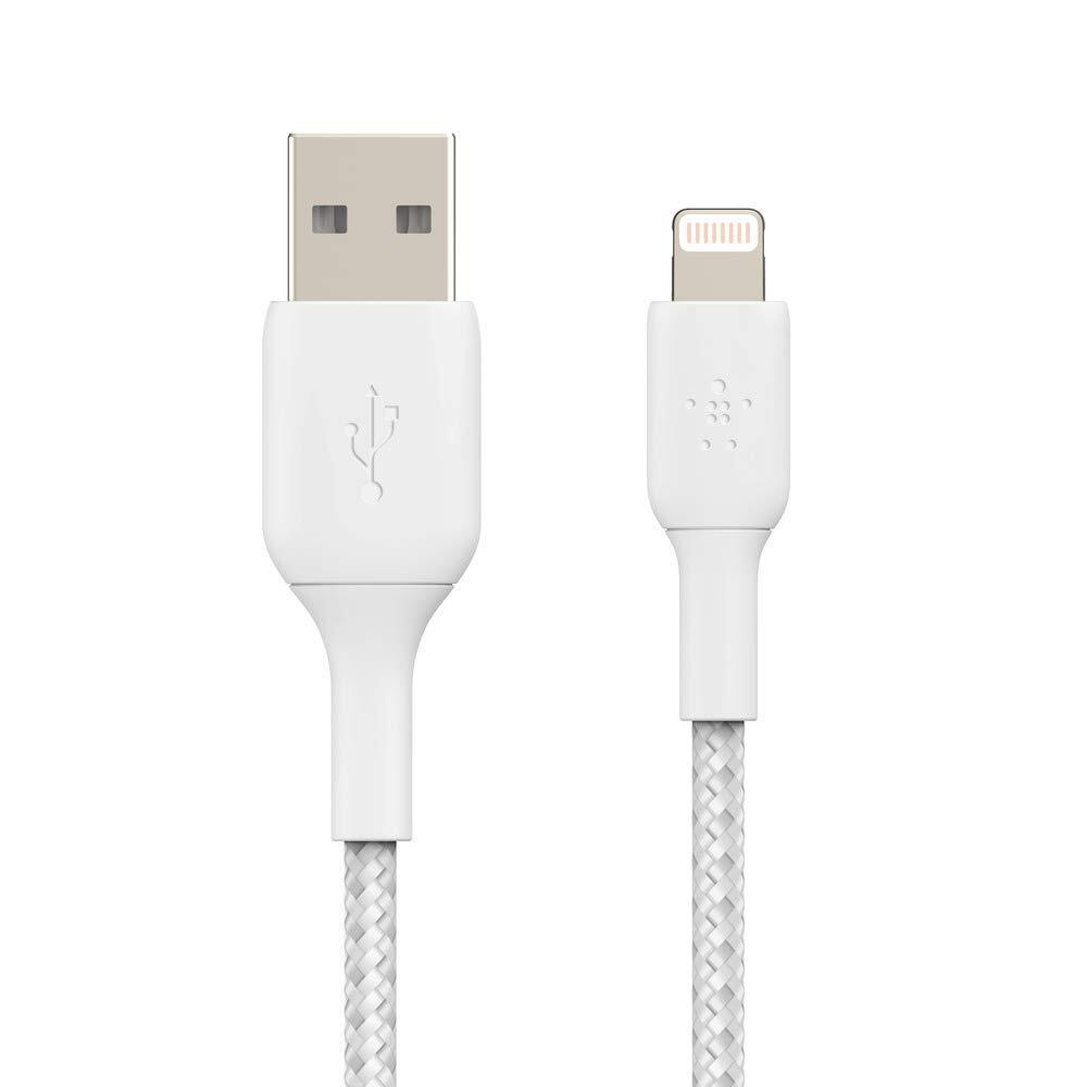 Belkin Apple Certified Lightning to USB A and Sync Tough Braided Cable for iPhone, iPad, Air Pods, 6.6 feet (2 meters) – White