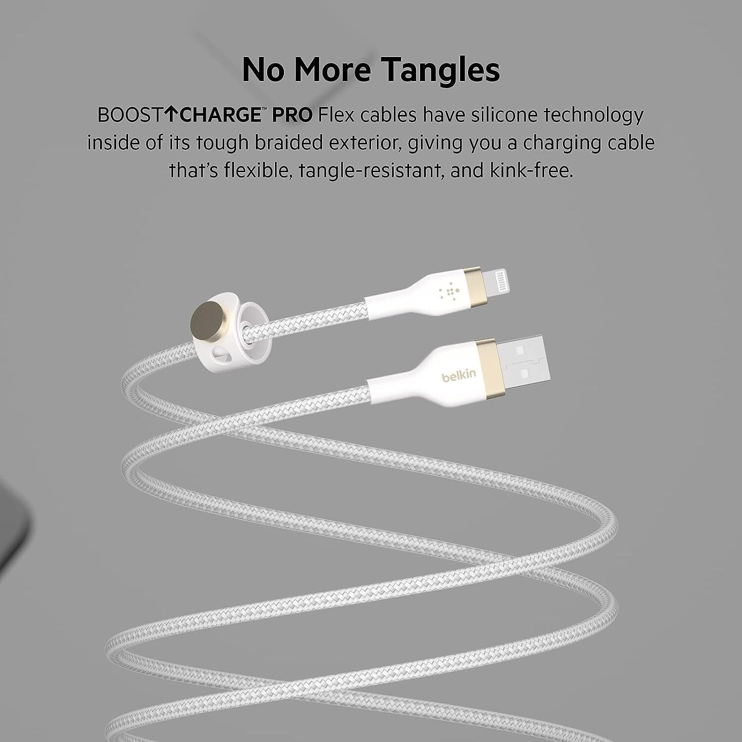 Belkin Apple Certified Lightning To Usb Charge And Sync Flexible Silicone, Double Nylon Braided Cable For Iphone, Ipad, Air Pods, Smartphone 3.3 Feet (1 Meters) White