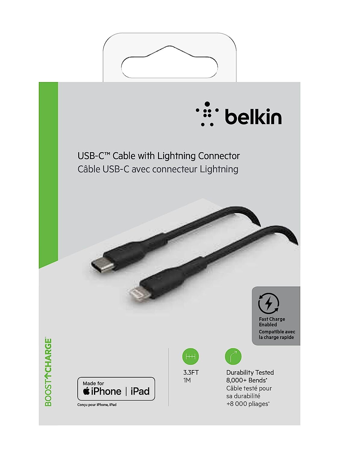 Belkin Apple Certified Lightning To Type C Cable, Fast Charging For Iphone, Ipad, Air Pods, 3.3 Feet (1 Meters) Black