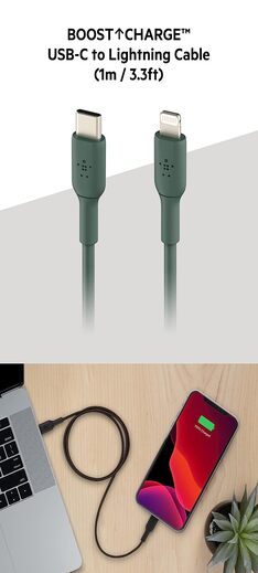 Belkin Apple Certified Lightning To Type C Cable, Fast Charging For Iphone, Ipad, Air Pods, 3.3 Feet (1 Meters) Midnight Green