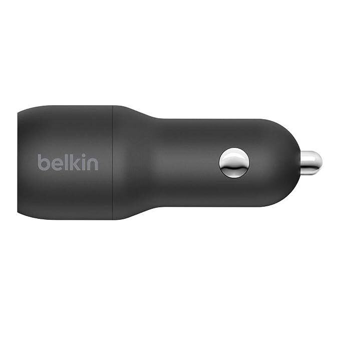 Belkin Game Consoles, Speakers Boost Charge Dual Port USB-A Car Charger 24W, 12W Power from Each Port for 24W of Total Output Power (Ccb001Btbk) - Black