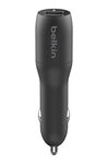 Belkin Game Consoles, Speakers Boost Charge Dual Port USB-A Car Charger 24W, 12W Power from Each Port for 24W of Total Output Power (Ccb001Btbk) - Black